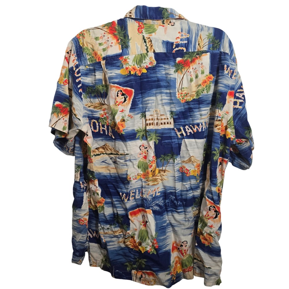 Polo Ralph Lauren Vintage Camp Shirt Mens Large Blue Hawaiian Hula Viscose Aloha - Picture 4 of 7